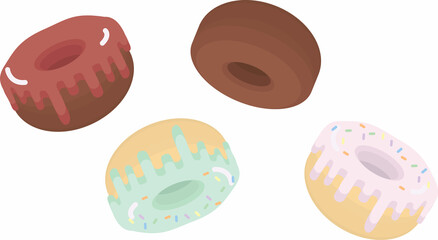 A narrow pattern of transmitted donuts with different fillings.