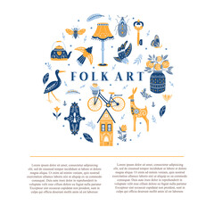 Set of Folk art cliparts in Scandinavian and Nordic style