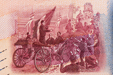 President Benito Juarez, triumphal entry into Mexico City on the 15th July 1867. Portrait from...