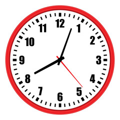 Vector illustration of red wall clock over white