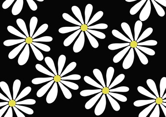 Illustration with white camomiles on the black background