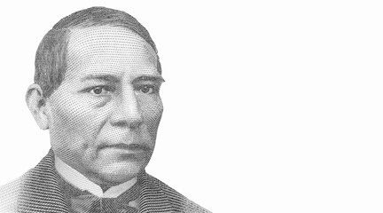 Benito Juarez, President of Mexico, Portrait from Mexico  Banknotes. .