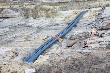 Water pipe in the ground during the building process at a construction area