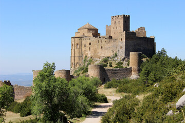 Fototapeta na wymiar Landscape of Loarre Castle, romanesque castle located in Loarre (Huesca, Spain)