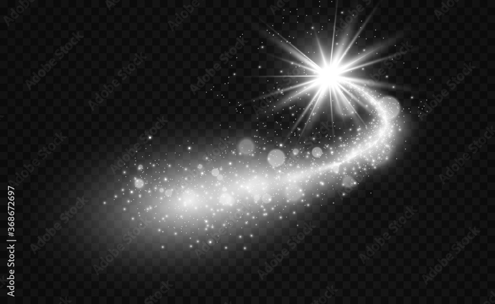 Poster comet on a transparent background. bright star. starry beautiful path. shooting star. comet tail. me