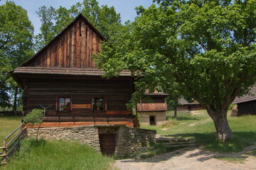 Old wooden houses in the open air museum in Roznov pod Radhostem in Czech republic,Europe

