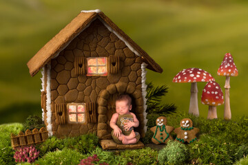 Baby with gingerbread cookie