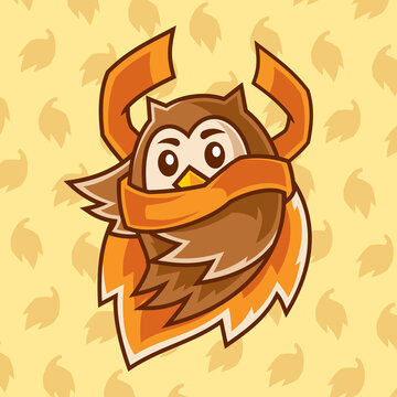 flying cartoon Owl wear a scarf illustration