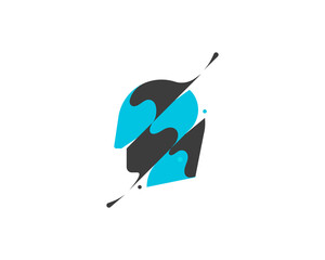 Head colorful modern minimal style illustration. Black and blue mask with cat ear splash icon logo concept with drops. Hero in mask logo emblem symbol logotype