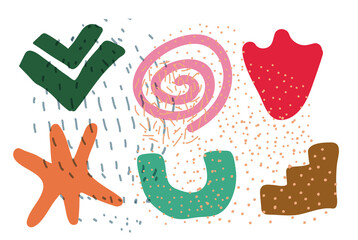 Hand Drawn simple abstract shapes on grey background. Concept for the design of social networks, for posters, postcards. Modern trendy illustration.