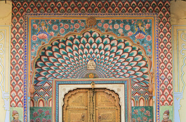 Mor or Peacock Gate at City Palace Jaipur Rajasthan India	