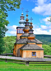 Wooden orthodox church in village of Swiatkowa Mala near Krempna, Low Beskids (Beskid Niski), Poland