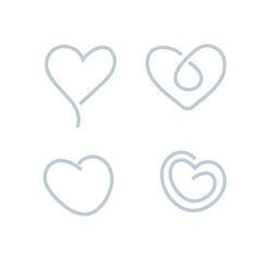 Heart thin line logo icons set isolated on white background. Creative collection of different continuous line hearts for web site wedding day love logotype Valentine's day cardio symbol.
