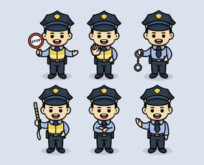Set of cute policeman mascot design illustration