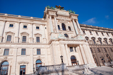 Fototapeta na wymiar Neue Burg Facade . Palace with white stairs in Vienna 