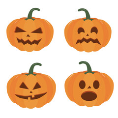 Pumpkin halloween holiday. Set of Halloween pumpkins, funny scared faces. Isolated vector sign symbol. Holidays.