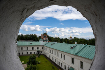 city view through the loopholes of the watchtower