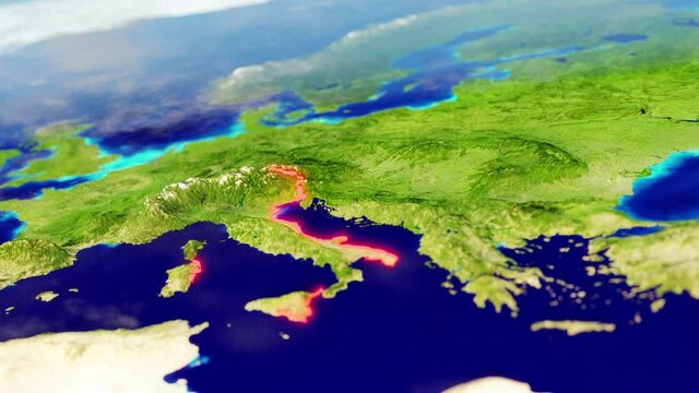3D Cgi Map Of Italy, Europe With Mountain Relief