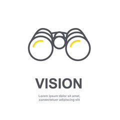 Vision icon vector symbol. Discovery look in binocular line style pictogram in flat style. View and search outline illustration with black sign of business idea finding. Planning concept. H20