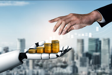 3D Rendering futuristic robot technology development, artificial intelligence AI, and machine...