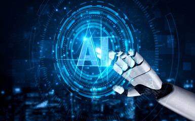 3D rendering artificial intelligence AI research of robot and cyborg development for future of...