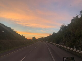 sunset over the road