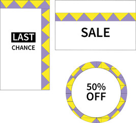 color tags with geometric patterns for sales in stores