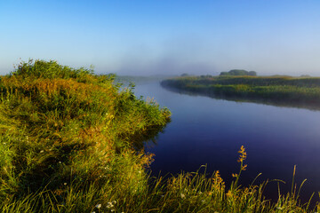 Letni poranek z mgłami w Dolinie Narwi,Podlasie ,Polska