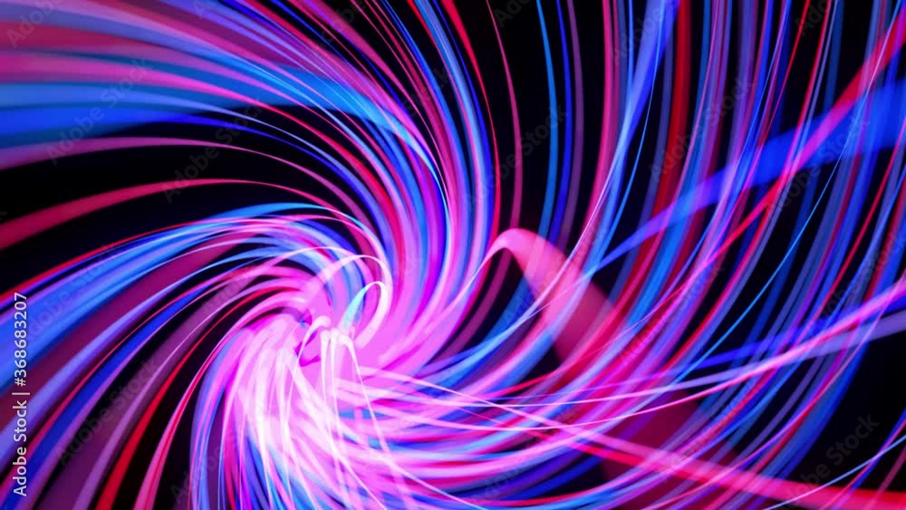 Poster light flow bg in 4k. abstract looped background with light trails, stream of red blue neon lines in 