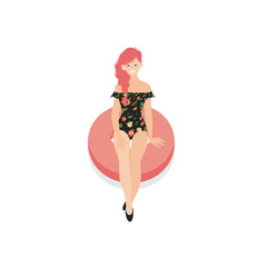 Young long-haired girl in the swimsuit summer girl illustration