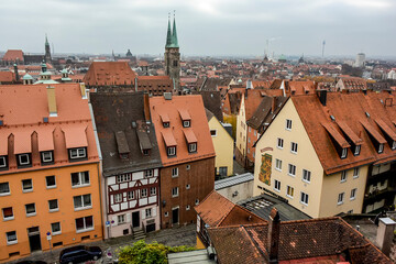 Naklejka na ściany i meble View at historical center of old German city Nuremberg from the Nuremberg castle, Germany. October 2014