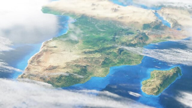 South Africa Map in 3D CGI - Aerial Hyperlapse Rendered with High Relief Mountains, Shallow Depth of Field & Foggy Atmosphere
