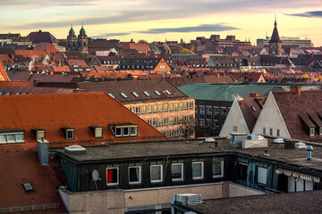 Obraz premium View at historical center of old German city Nuremberg, Franconia, Bavaria, Germany. October 2014