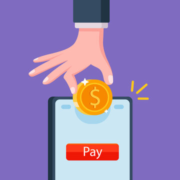 put money on the balance on the phone. online payment. flat vector illustration.