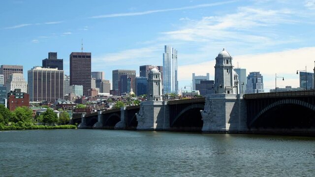 timelapse of Boston skyline with Longfellow Bridge 