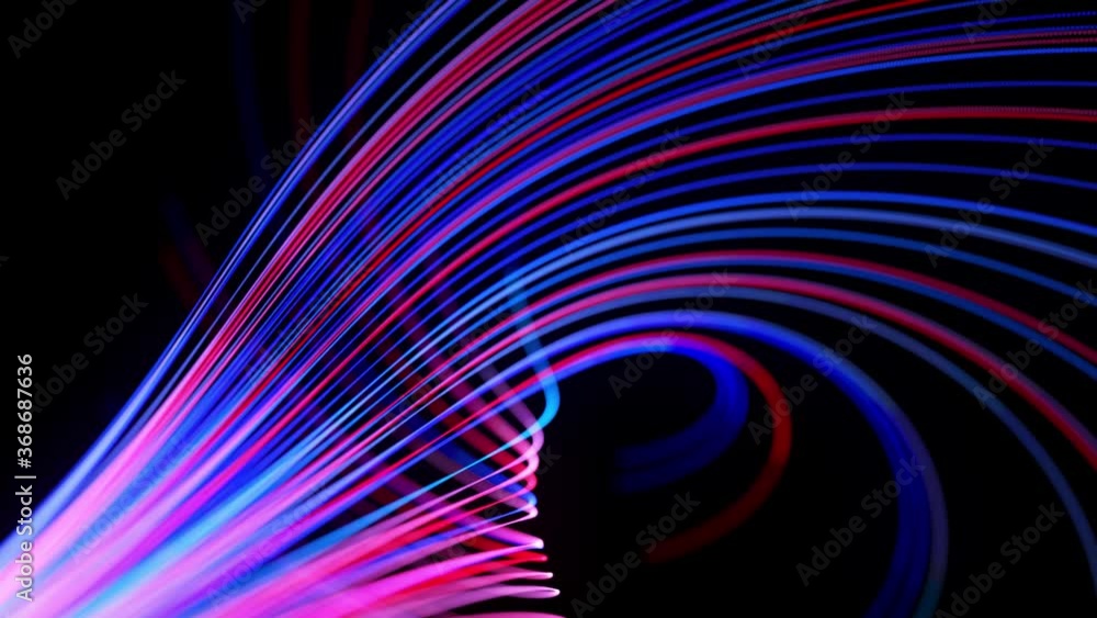 Poster light flow bg in 4k. abstract looped background with light trails, stream of red blue neon lines in 