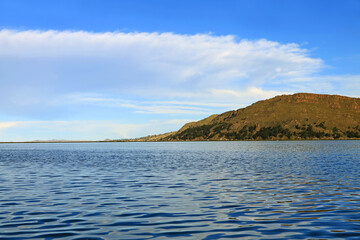 Lake Titicaca the Largest Freshwater Lake in South America, Sits 3810 Meter Above Sea Level, UNESCO World Heritage Site in Puno, Peru