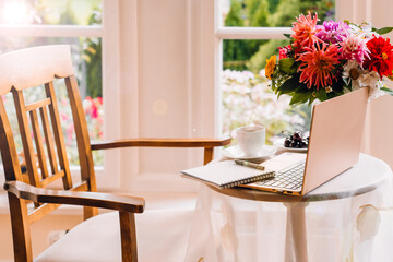 work from home light vintage interior workspace with laptop