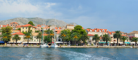 Cavtat Harbour with yachts buildings 