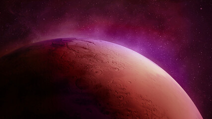 Obraz na płótnie Canvas Mars on a starry space background, close-up.