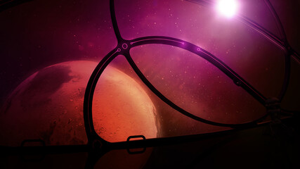 View of Mars from a fantastic spaceship. © conceptcafe