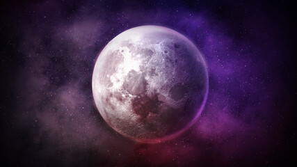 Obraz na płótnie Canvas Fantastic view of the moon in starry sky.