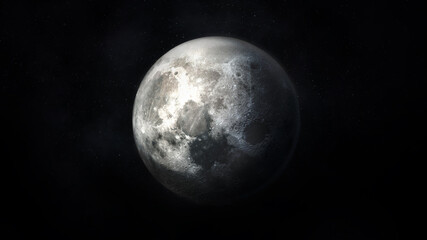 Realistic dark gray image of the moon in space.