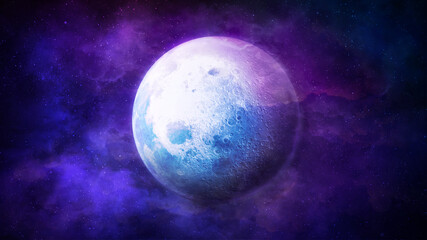 Obraz na płótnie Canvas A brightly lit moon against a backdrop of fantastic space.