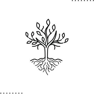 tree with roots vector icon in outlines