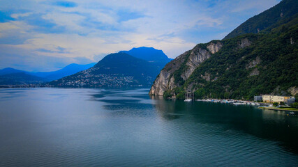 Beautiful Lake Lugano in Switzerland - evening view