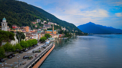 Fototapeta na wymiar Beautiful Lake Lugano in Switzerland - evening view