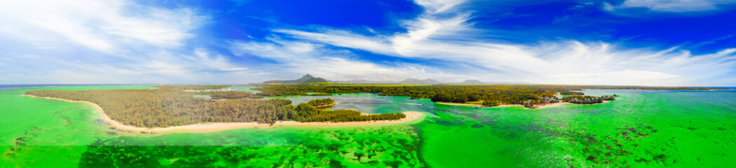 Fototapeta na wymiar Mauritius Island. Aerial view of beautiful landscape from drone
