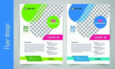 COVID-19 virtual conference flyer template design, Medical product sale, coronavirus COVID-19 flyer template, Flyer, infographic, modern layout, size A4,  Poster, Corporate Presentation, EPS 10