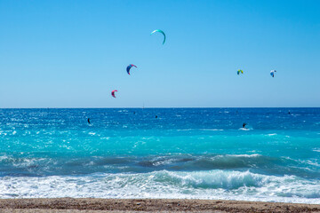 Agios Ioannis Beach In Lefkada Island Greece with kite surf